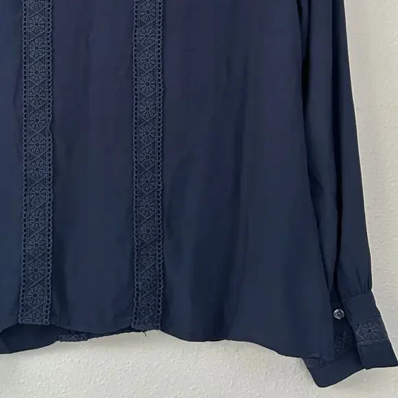 Boden Imi Jersey Trim Top long sleeve lace detail pleated boho bohemian navy 8 - Picture 7 of 11